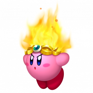 Kirby wearing a flaming crown