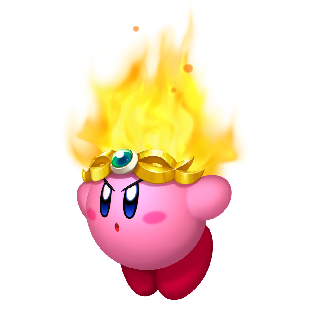 Kirby wearing a flaming crown