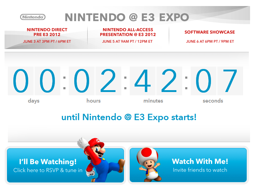 Nintendo Pre-E3 2012 Countdown Screenshot