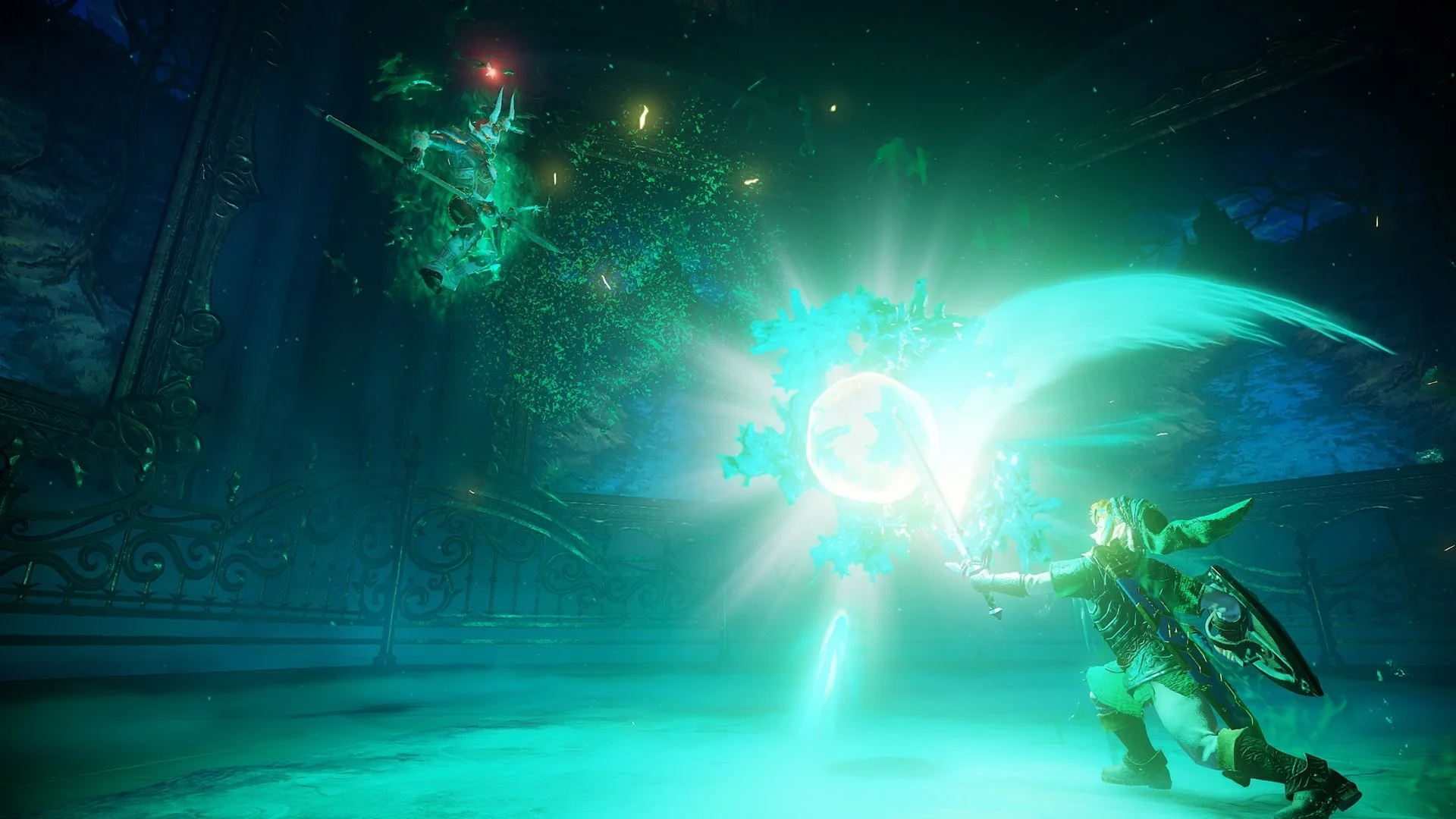 Adult Link returning Phantom Ganon's magic in the Forest Temple