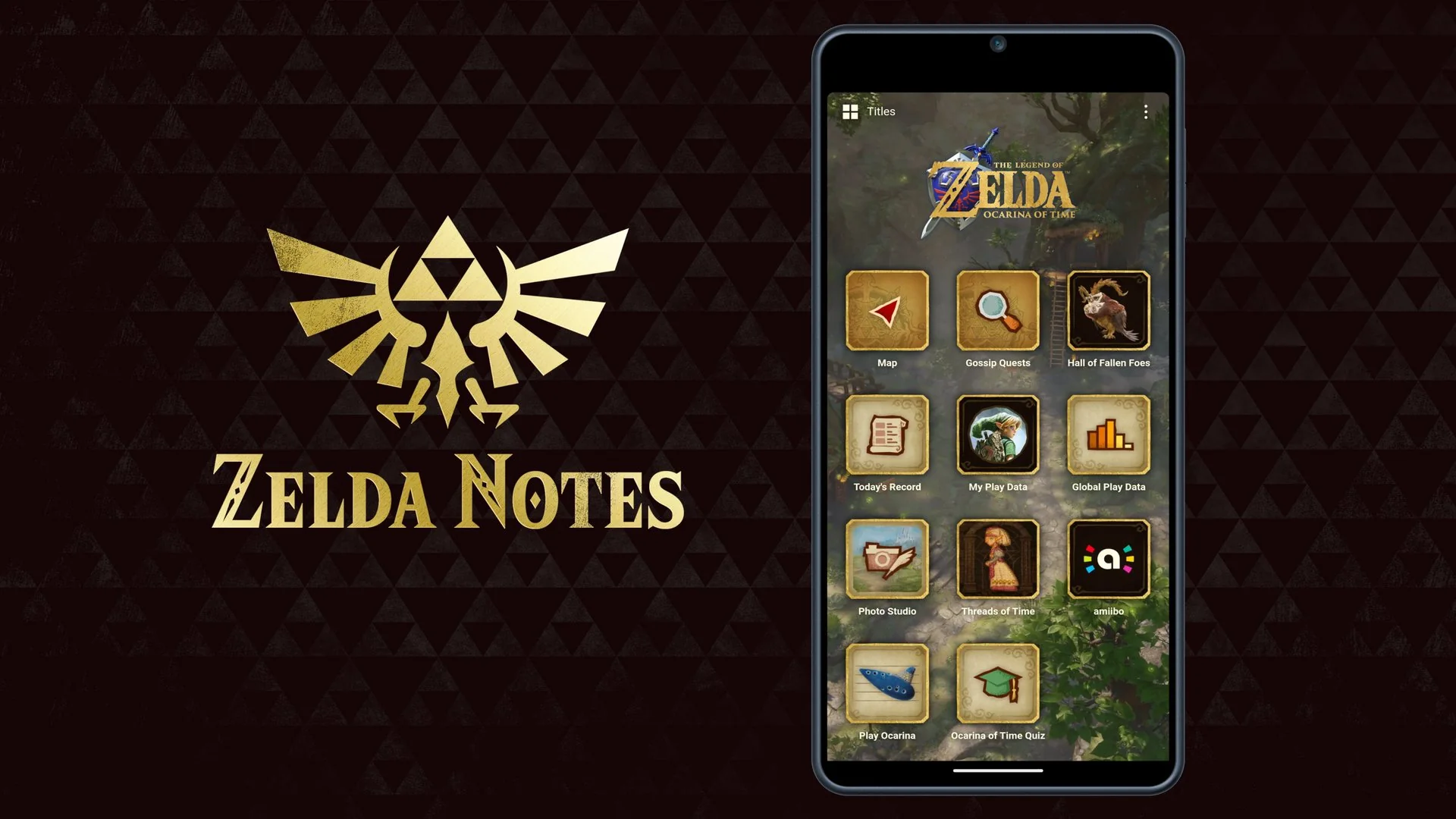 Zelda Notes phone app home screen for Ocarina of Time
