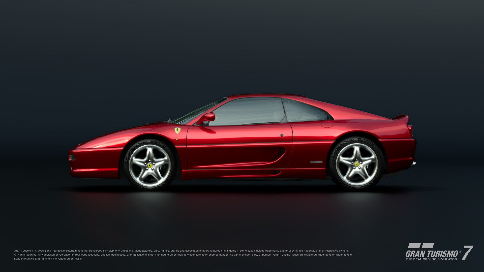 The Ferrari F355 Berlinetta '94 in profile in Gran Turismo 7
