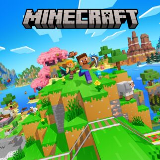 Minecraft for Nintendo Switch 2 key art with Steve and Alex exploring a blocky world.