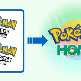 FireRed and LeafGreen logos with a one-way arrow into Pokémon HOME