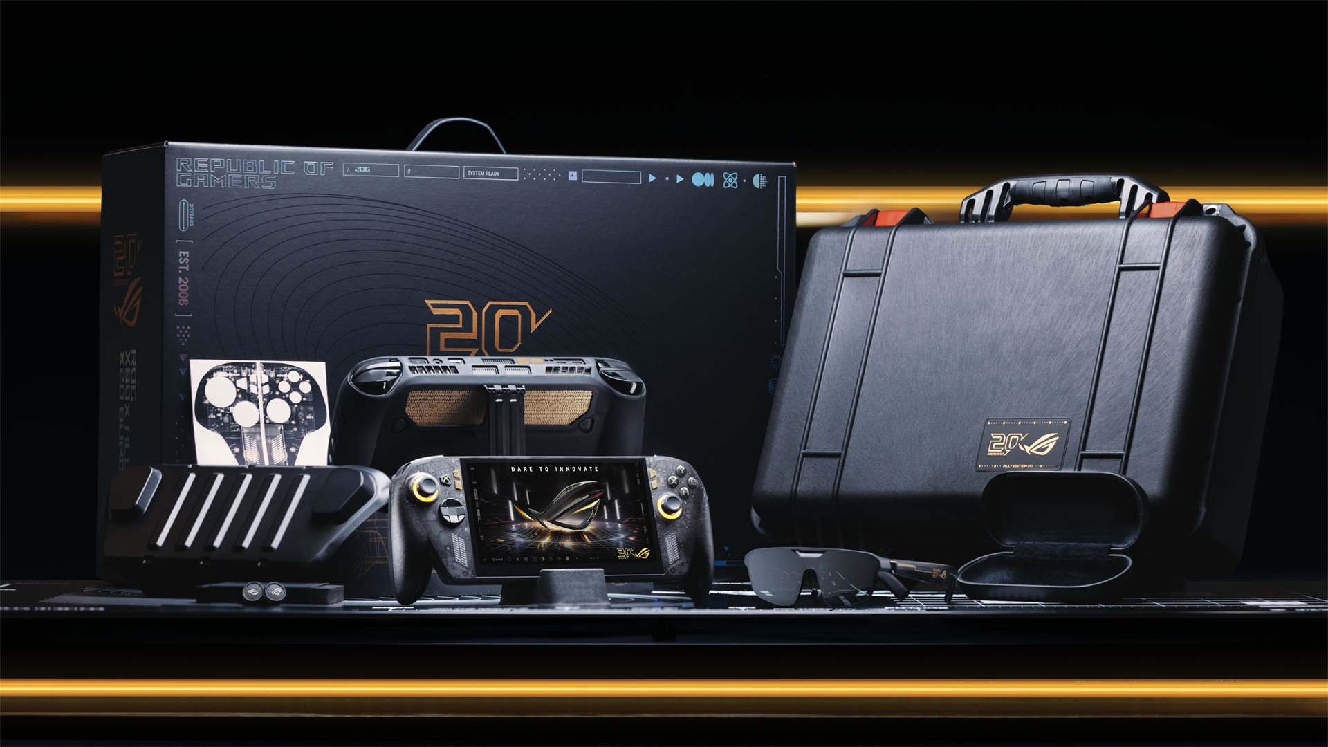 The ROG Xbox Ally X20 bundle with AR glasses, dbrand case and Pelican case