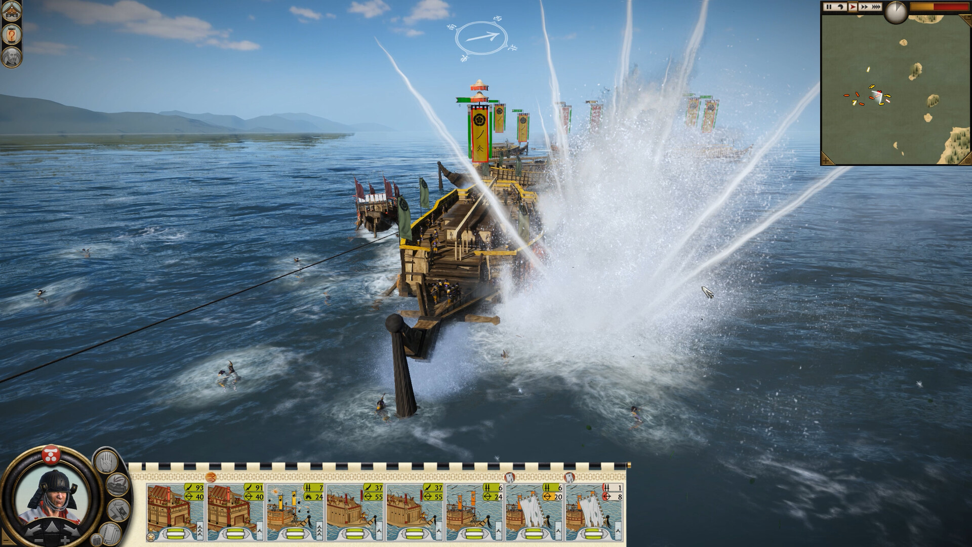 Ships clash at sea during a naval battle in Total War Shogun 2 Complete Edition
