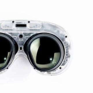 Steam Frame headset core module seen from the inside, showing both pancake lenses, official Valve product photo