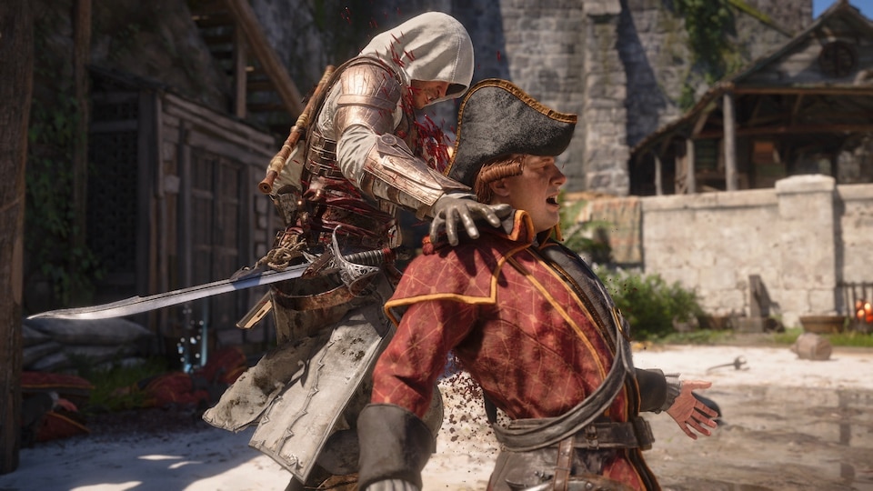 Edward Kenway performs a takedown on a soldier in Assassin's Creed Black Flag Resynced