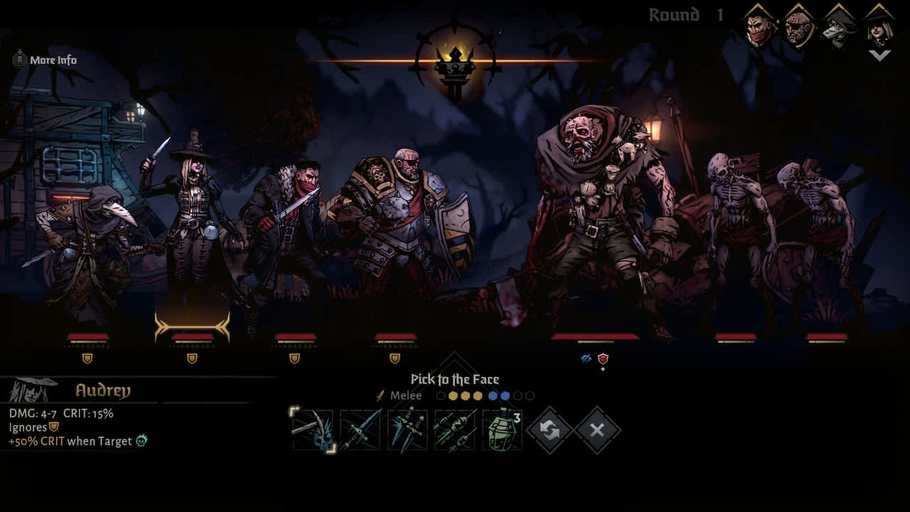 A Darkest Dungeon II party fighting on the road in the Nintendo Switch 2 Edition