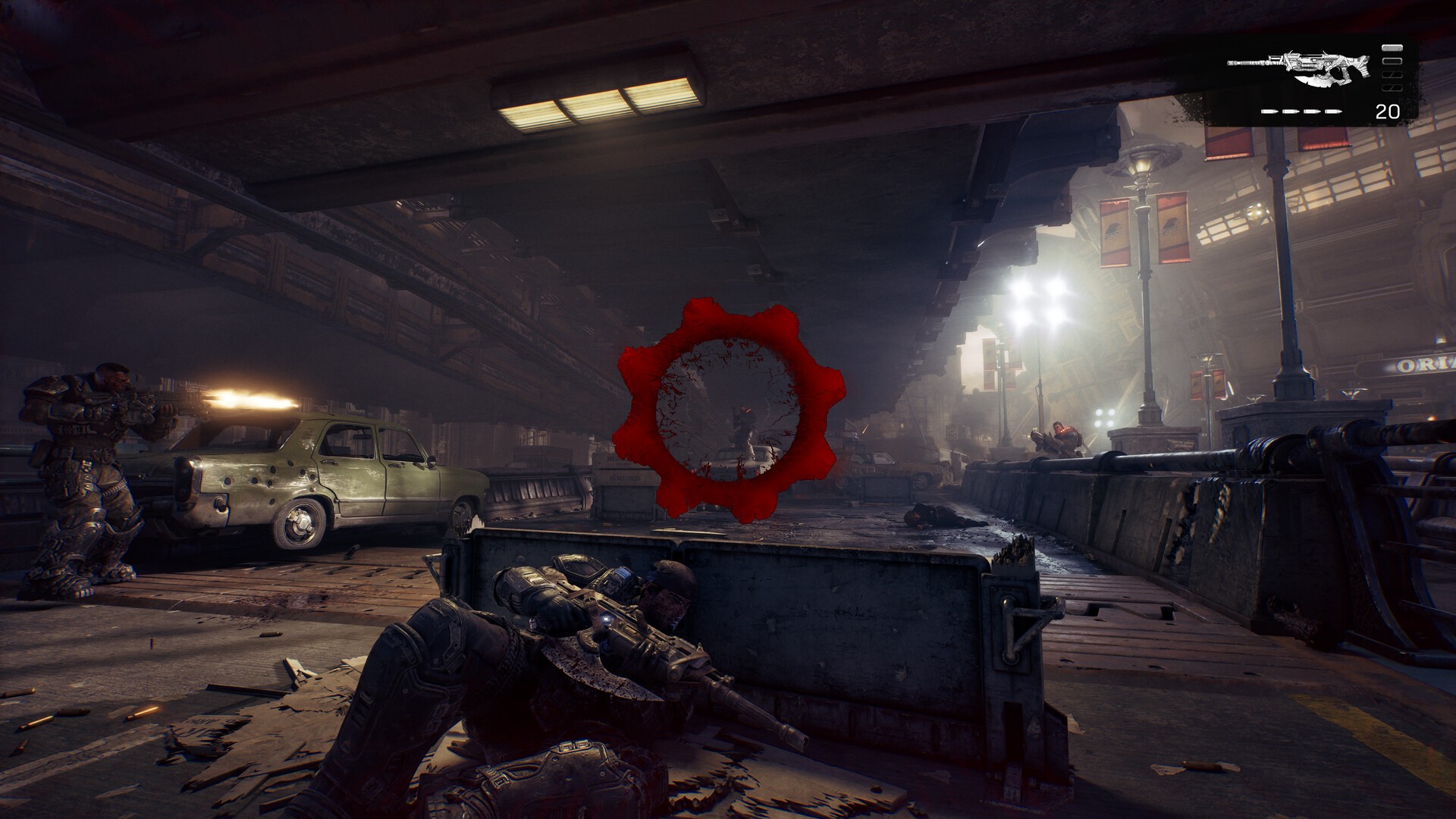 Gears of War: E-Day soldier aims from behind cover