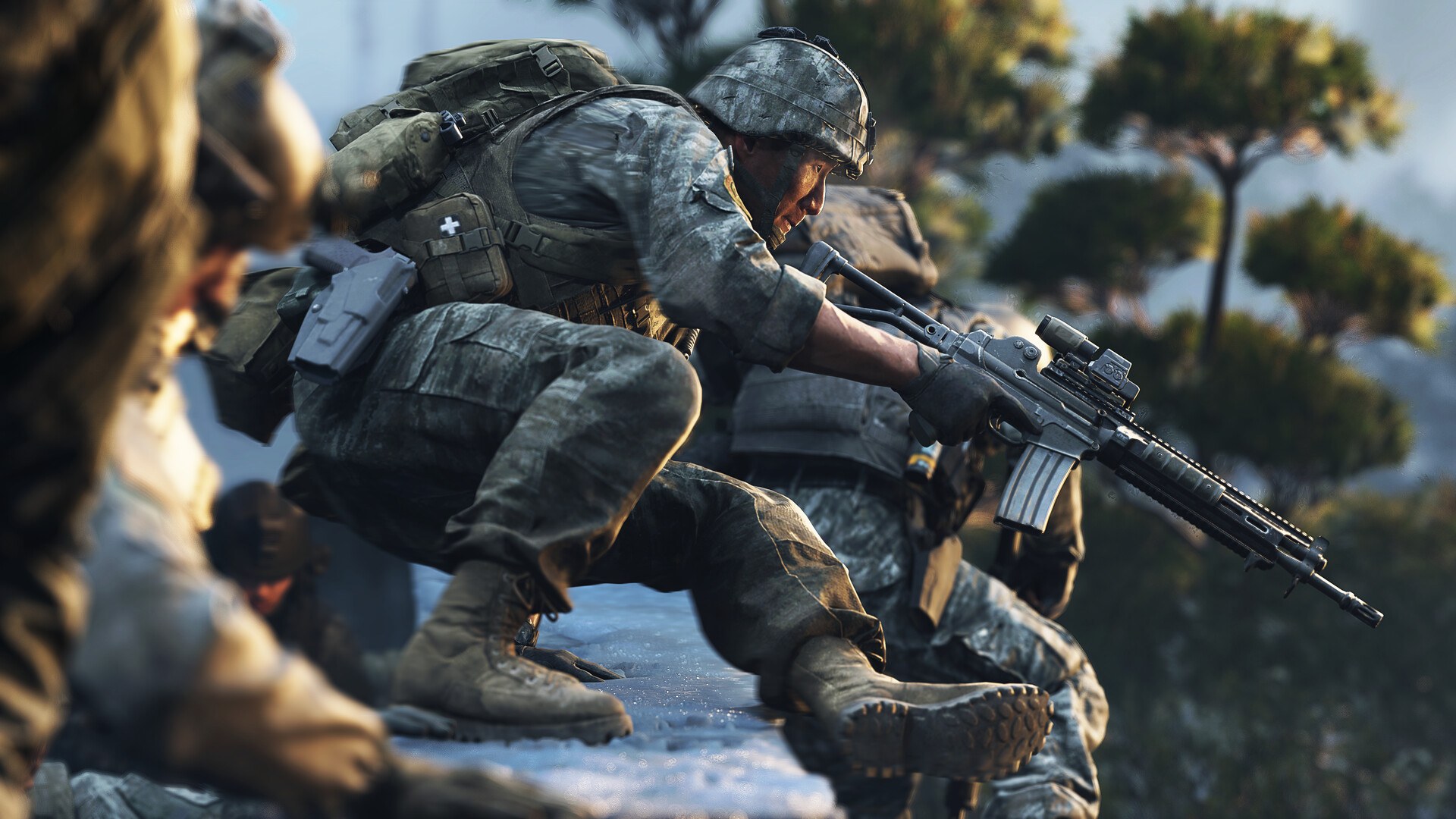 Soldiers in camouflage advance with rifles through snow in Call of Duty: Modern Warfare 4