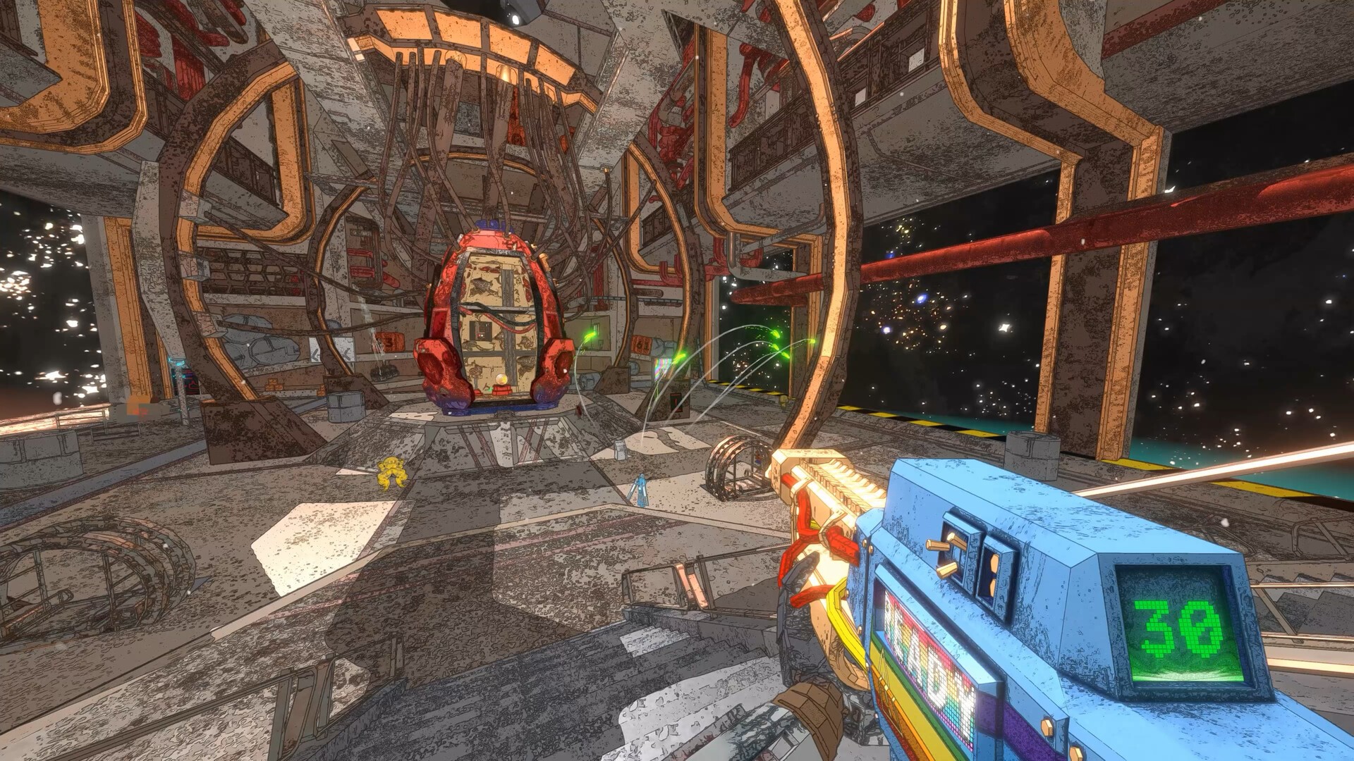 The orbital dropship hangout between missions in Mycopunk