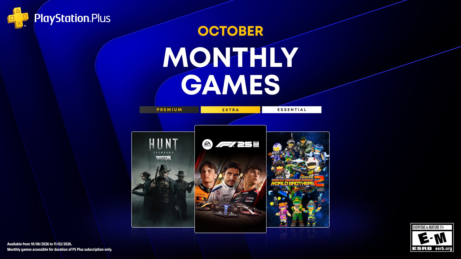 PlayStation Plus October Games: F1 25, Hunt: Showdown 1896, and EDF World Brothers 2