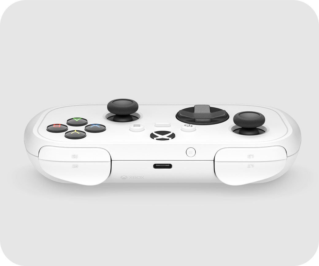 Top view of the Xbox Nano Controller showing its shoulder buttons and USB-C port