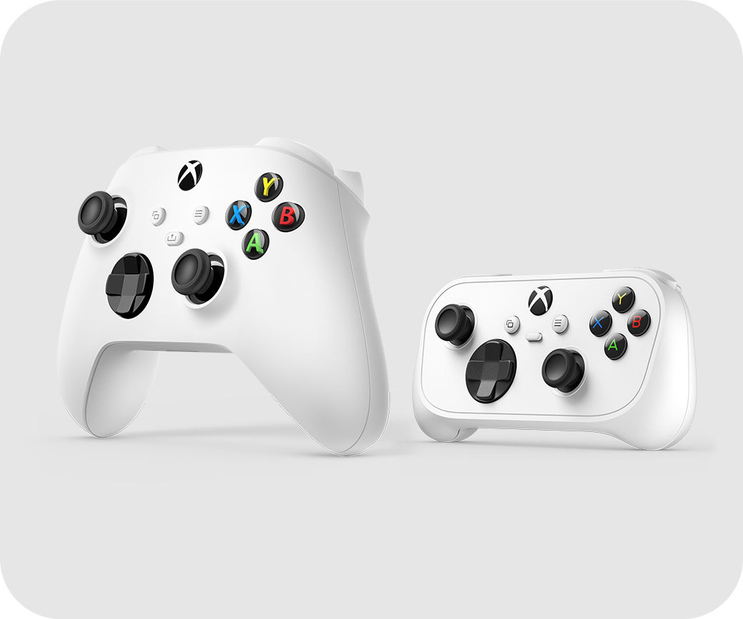 The Xbox Nano Controller next to the standard Xbox Wireless Controller, showing the size difference